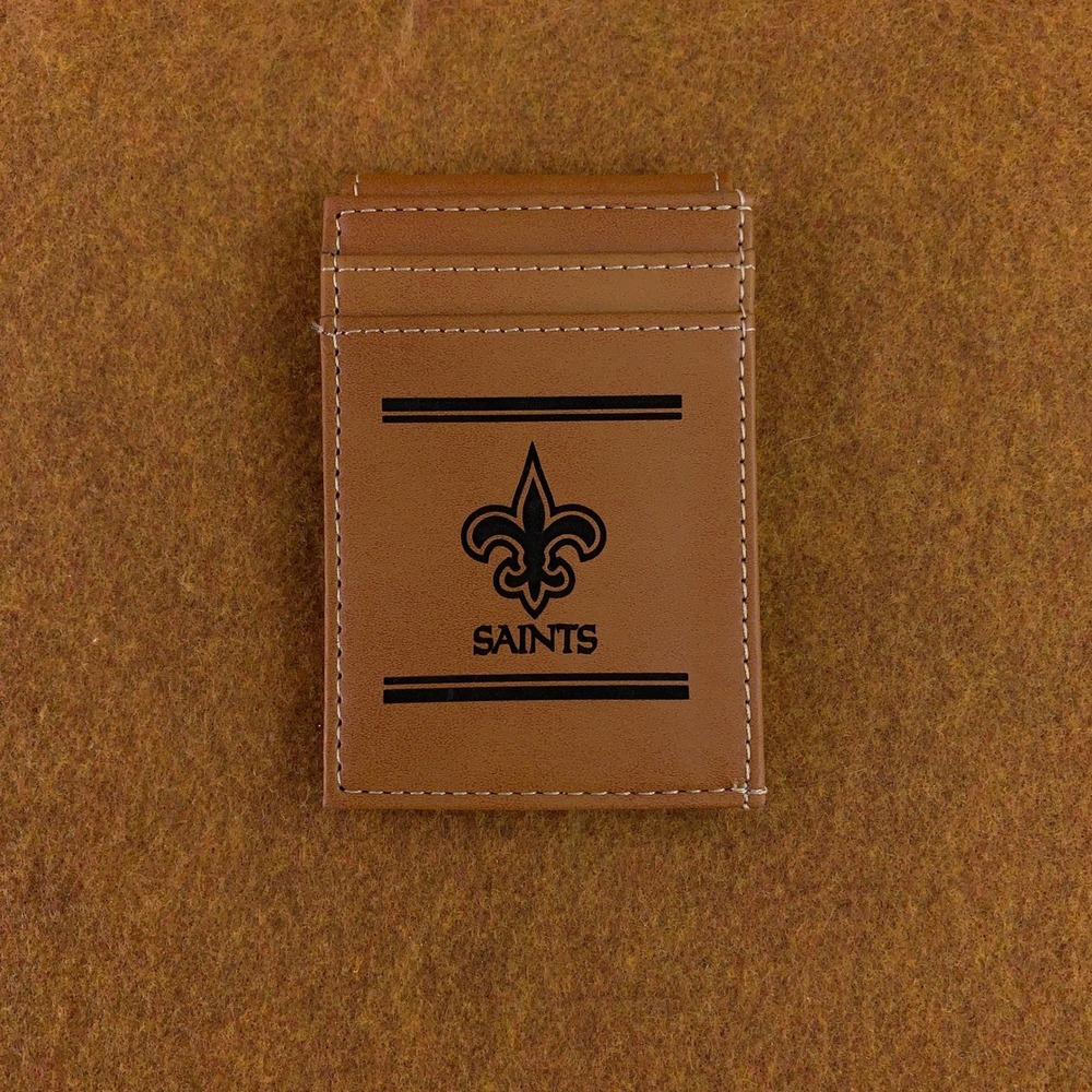 NFL New Orleans Saints OS Brown Faux Leather Slim ID Card Holder Wallet New